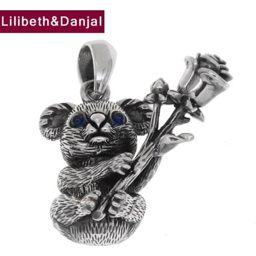 Lovely Koala Hug Roses Real 925 Sterling silver Blue Eyes Necklace Pendant Designer Jewelry Women Men 2021 Wholesale Items P15