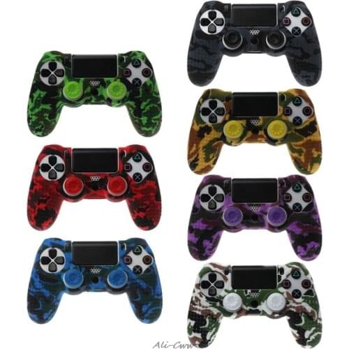 Anti Slip Camo Silicone Case Cover With Grip Cap Joystick Caps Protective Cover For Playstation PS4 Controller