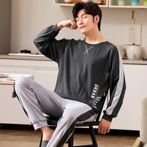 PURECotton Pullover Long Sleeve Trousers Pajama a Sets Winter Boy Man Jammies O-Neck Home Casual Sleepwear Nightwear Pyjamas hde
