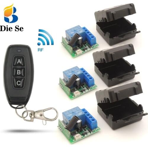 DieSe RF Relay Remote Control DC 12V Relay Receiver and Transmitter Key fob, 433MHz rf smart switch, for Door System and Light