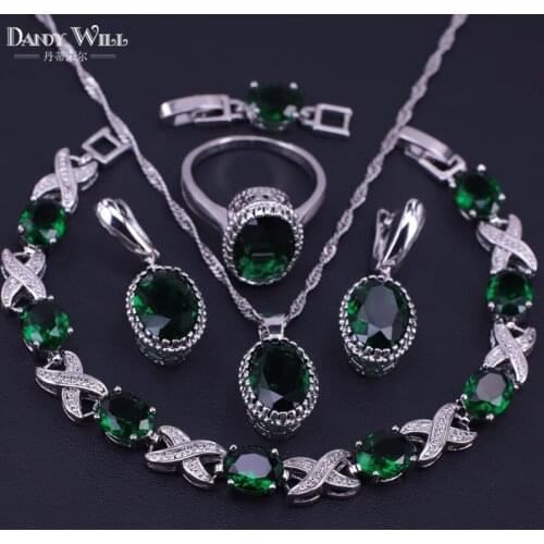 Luxury Oval Square Silver Color Jewelry Set Quality AAA+ Crystal Pendant/Necklace/Earrings/Rings/Bracelet Set