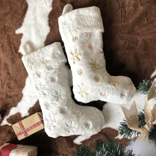 Snowy White Cozy Faux Fur Christmas Stocking Party Decorations Gift Candy Gift Bags Fireplace Christmas Tree Decoration