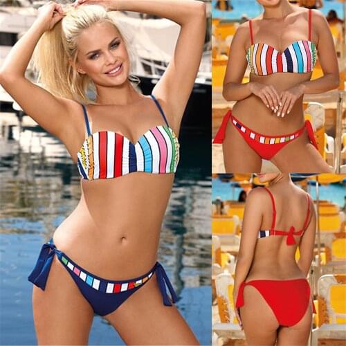 Sexy Striped Swimwear Women Push Up Swimsuit Patchwork Bikinis 2020 Mujer Adjustable Bandage Swimsuit Monokini Bathing Suit Swim