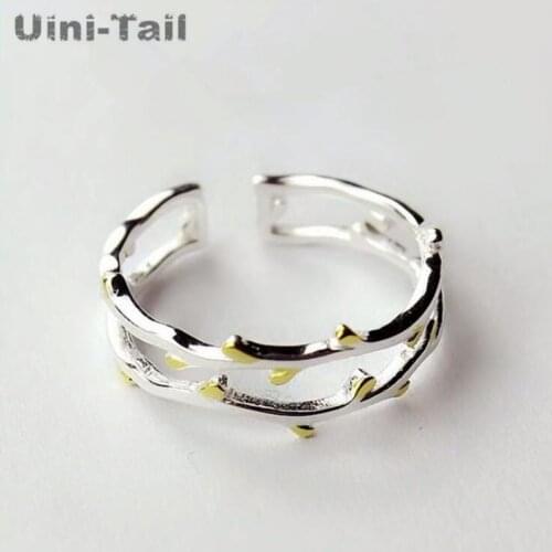 Uini-Tail 2019 new 925 sterling silver simple creative double-decker branches open ring fashion personality trend jewelry ED361