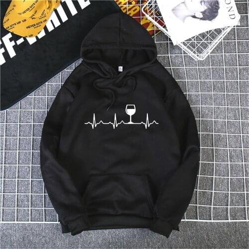 Wine Heartbeat Print hoodie sweatshirts Women Long Sleeve O Neck Loose Hoodies 2020 Ladies Pullovers Warm Pocket Hooded Jacket