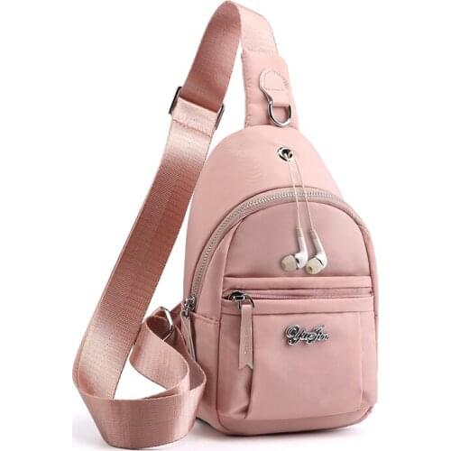 Waterproof nylon bags for women fahion pink crossbody chest pack womans shoulder bag phone pocket anti theft purse messenger bag