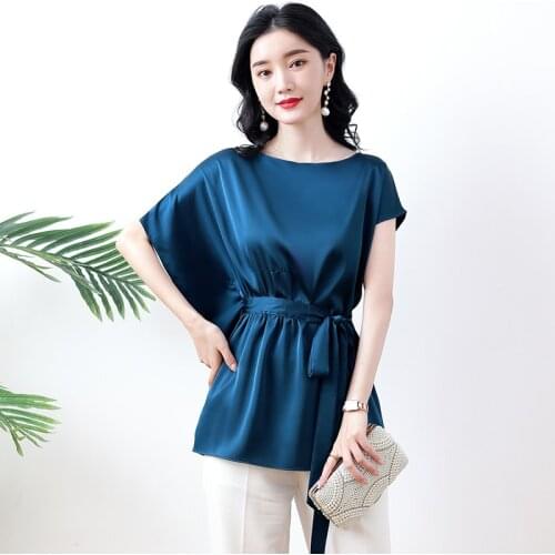 Pop arrival Spring office ladies shirts with belt Vogue Womens Blouses solid color irregular Shirts Tops Blusas Mujer