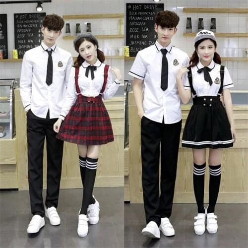 Hot Korean School Uniform Girls Jk Navy Sailor Suit For Women Japanese School Uniform Cotton White Shirt + Plaid Straps Skirt
