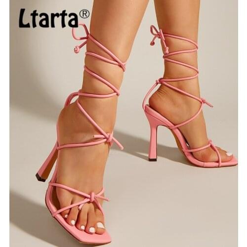 LTARTA Summer High-heeled Womens Shoes Fashion Square Head Thin Straps Cross Straps Roman High-heeled Open-toe Sandals CWF