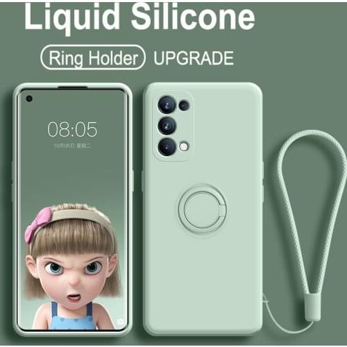 Liquid Silicone Ring Holder Phone Case For Samsung Galaxy S21 S20 Plus A52 A72 A51 A71 Note 20 10 Plus A50 Lanyard Strap Cover