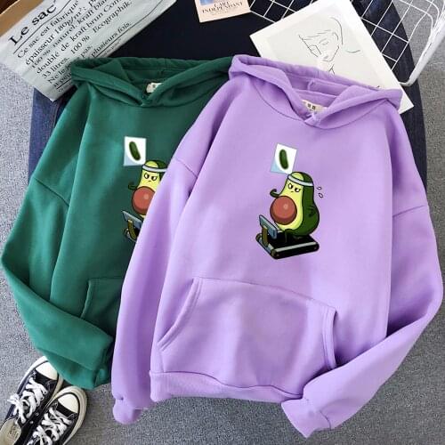Winter Korean Couple Hoodies Lovers Harajuku Kawaii Avocado Vegan Cartoon Hoodie Women student Sweatshirts Streetwear Sudadera