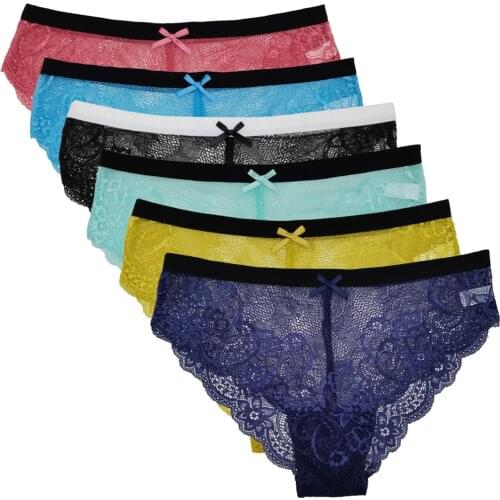 12pcs/set Sexy Panties Women Lace Low-Rise Solid Color Sexy Briefs Female Underwear Transparent Temptation Lingerie Ladies