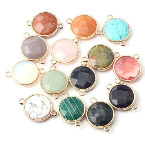 2Pcs Natural Stone Agates Crystal Connector Malachite Faceted Charms Pendants For Jewelry Making DIY Necklace Bracelet Earrings