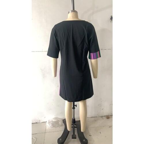 2021 Plus-sized European And American-Style Amazon Wish AliExpress EBay Multi-Color Multi-color Vertical Striped Loose-Fit Dress