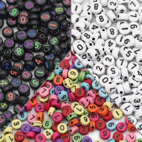 Acrylic Flat Round Shape Mixed Digital Numbers 4x7MM Spacer Loose Beads For Jewelry Making Handmade DIY Bracelets Accessories