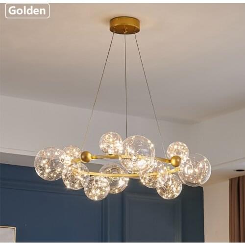 Artpad Romantic Gypsophila LED Pendant Light Gold Black Dining Room Glass Pendant Light Round/Long Type 6/8/12/15 Light for Home