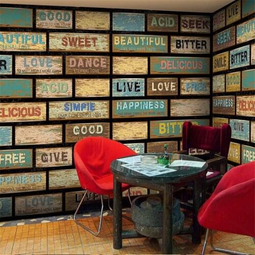 Beibehang 3d nostalgic retro color wood wood grain wood block brick wall living room bar coffee shop decoration full of wallpape