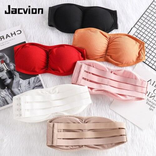 Jacvion Seamless Tube Tops Women Removable Pads Intimates Strapless Bra Bralette Wire Free Bandeau Dress Tube Top