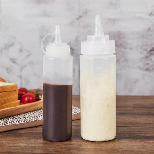 1 Pcs 240ml/360ml/450ml Squeeze Condiment Bottles With On Cap Lids Ketchup Mustard Hot Sauces Olive Oil BottlesAccessories