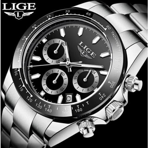 2021 LIGE Sport Mens Watches Top Brand Luxury 316L Steel Waterproof WristWatch Watch For Mens Fashion Date Clock Man Chronograph