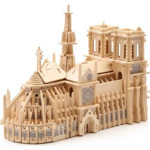 3D Wood Puzzle Wood DIY Crafts Childrens Three-dimensional Jigsaw Toy Model Wooden Hand-made Notre Dame de Paris