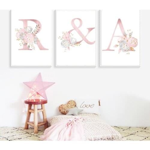 Custom Baby Posters Personalized Girls Name Poster Nursery Decor Wall Art Prints Pink Flower Canvas Painting Pictures Baby Room