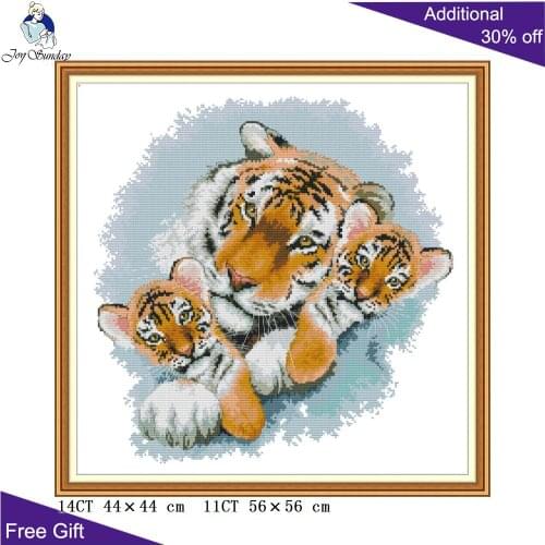 Joy Sunday Tiger Mother And Tiger Baby DA364 14CT 11CT Stamped and Counted Home Decor Tiger And Babies Craft Cross Stitch Kits