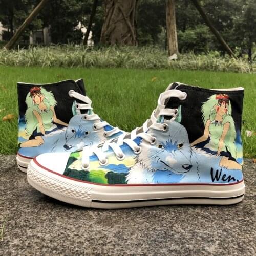 Wen Hand Painetd Shoes Anime Design Custom Princess Mononoke High Top Canas Men Womens Sneakers Birthday Gifts