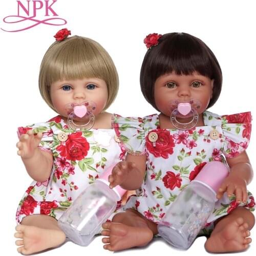 NPK 48cm soft skin full body silicone two skin colors bath toy dwaterproof water reborn baby girl handmade doll