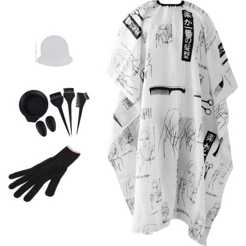 8 Pieces DIY Barber Hair Dye Brush Mixing Bowl Tint Cap Cape Gown Glove Set