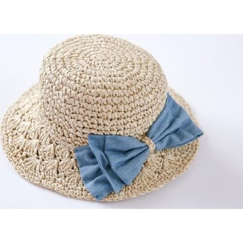 2016 New Handmade Straw Girls Hat Beach Sun Cap With Bow for Kids Top Quality Girls Sun Protection Hats KidsTravel Hat