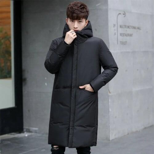 New Long Thick Winter Mens White Down Jacket Brand Clothing Hooded Black Gary Long Warm White Duck Down Coat Male Coats