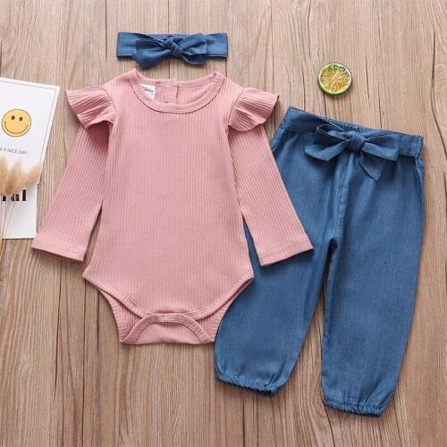 Infant Toddler Clothes Newborn Baby Girl Fall Suit Long Sleeve Tops T-shirt Pants Headband Kids Clothing Set Child Outfits