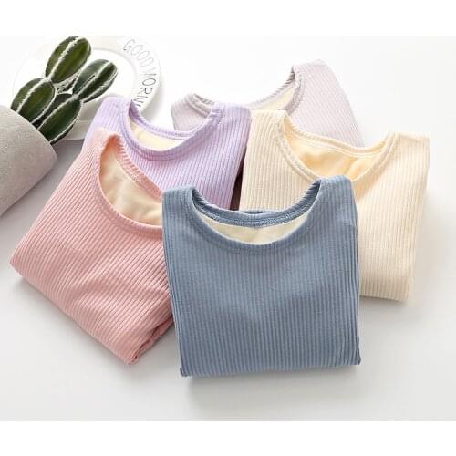 Autumn T-shirt Cotton Clothing For Children Clothes Baby Winter Girl Undershirt Long Sleeve Velet Boys Kid Solid Color Kids
