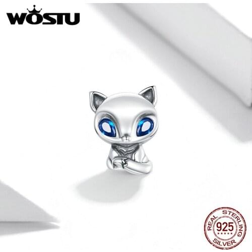 Wostu Cute Lively Little Fox Charm Authentic 925 Sterling Silver Beads fit Women Bracelet Fine Making Jewelry Gift DXC1808