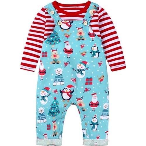 Christmas Baby Boys Sets Toddler Girl Tshirt + Snowmand Overalls Santa Clause Kids Clothes