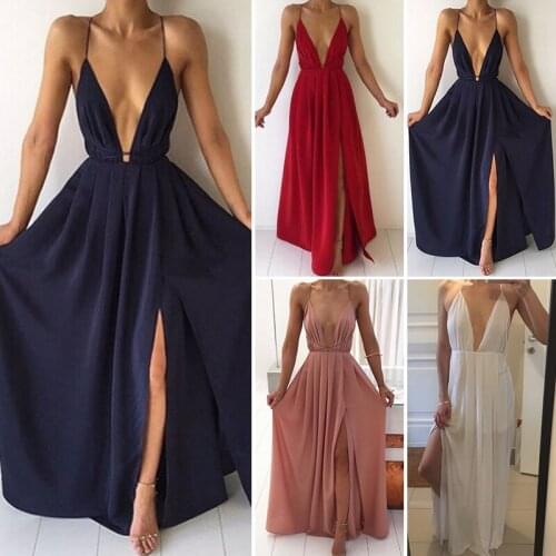 Sexy Lady Sleeveless Dress Women Camisole Deep V-Neck Simple Solid Dress Elegant Evening Party Wear Bohemian Skirt