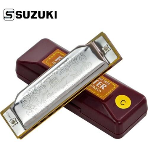 SUZUKI Folkmaster 1072 Harmonica Standard Beginner Diatonic Blues Gaita 10 Holes Key of A C D E F G Musical Instrument