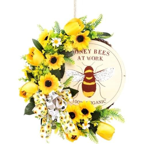 Home Decoration Artificial Sunflower Wreath Bee Festival Door Wall Pendant Oranment