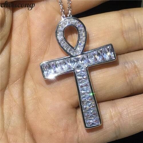 Choucong Vintage ANKH Cross Pendant AAAAA Cz 925 Sterling silver Chain Cross Pendant Necklace for Women Men Wedding jewelry Gift