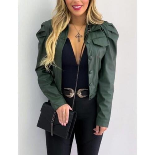 2021 Fashion Autumn Women Faux Leather Jacket Solid PU Black Turndown Collar Slim Punk Short Jackets Coat With Button Outerwear