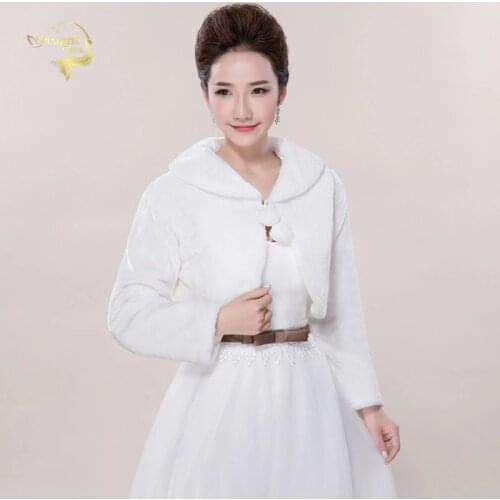 White Red Faux Fur Shrug Cape Wraps Wedding Bridal Coats Jacket with Long Sleeves Special Occasion Winter Warm Womens Bolero