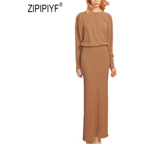 Simple Design Fashion Women Sets Knitting O Neck Long Sleeve Fitted Solid Color Sweater Top High Waist Casual Pencil Skirt Z2713