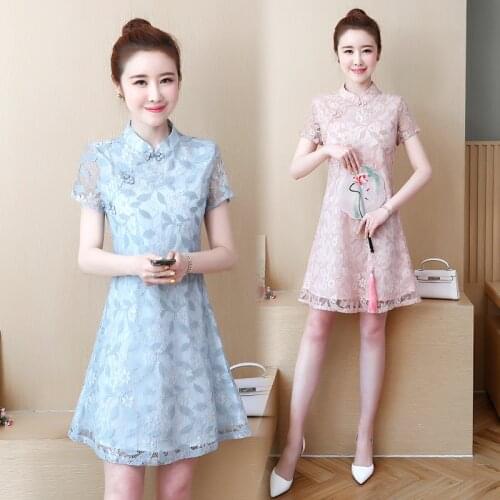 Womens cheongsam lace plus size L-5XL dress cute XXL XXXL 3XL XXXXL 4XL party loose Casual blouse chinese summer dresses clothes