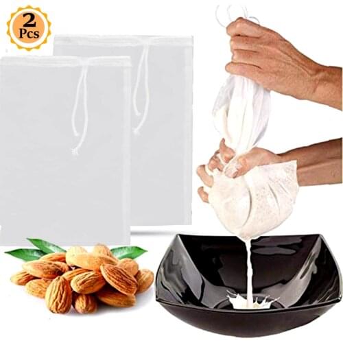 2 Pcs Quality Nut Milk Bag Reusable Almond Milk Bag Kitchen Food Strainer Fine Mesh Nylon Filters Yogurt Brew Coffee Filter Bags