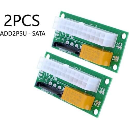 2PCS Dual PSU Adapter ATX 24Pin to SATA Power Sync Starter Card ADD2PSU Riser Extender Adapter for BTC Miner Mining