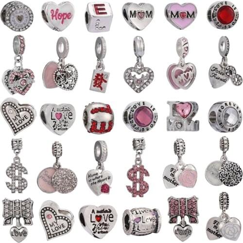 2Pcs/Lot 45 Styles Letters 'mom 'Charm Pendants Fit Fashion Charm Bracelet DIY Mothers Day Jewelry Gift Making For My Love