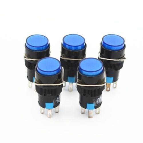 5Pcs DC24V Blue Light 5 Pins Momentary Round Push Button Switches