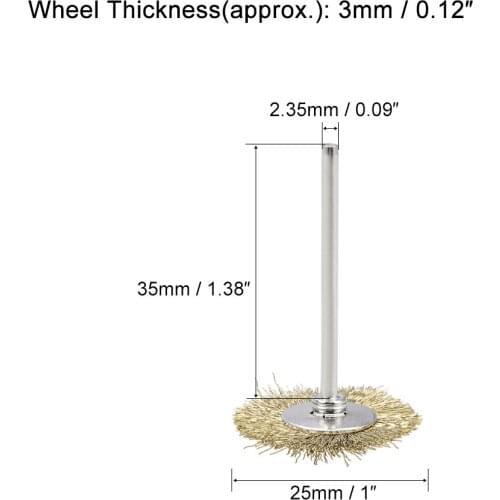 Uxcell Mini Wire Cup Brush Brass Plated Crimped Steel 25X3mm with 2.35mm Shank for woodworking, home and industrial use 5Pcs