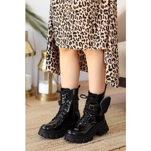 A2420-20Siyah Japanned Leather Pink Potin Black Patent Leather Women 'S Boots A2420-20